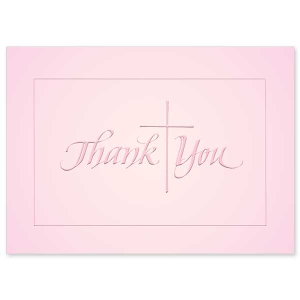 Thank You with cross in pink foil