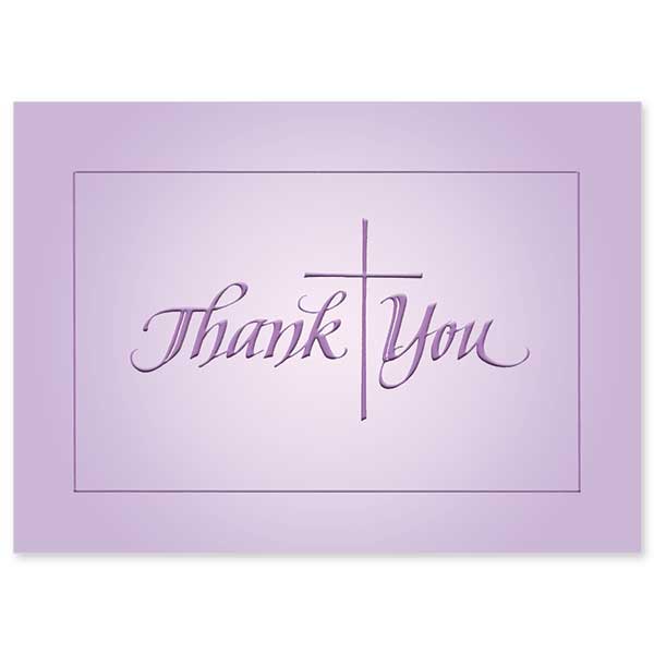 Thank you with cross in lavender foil.