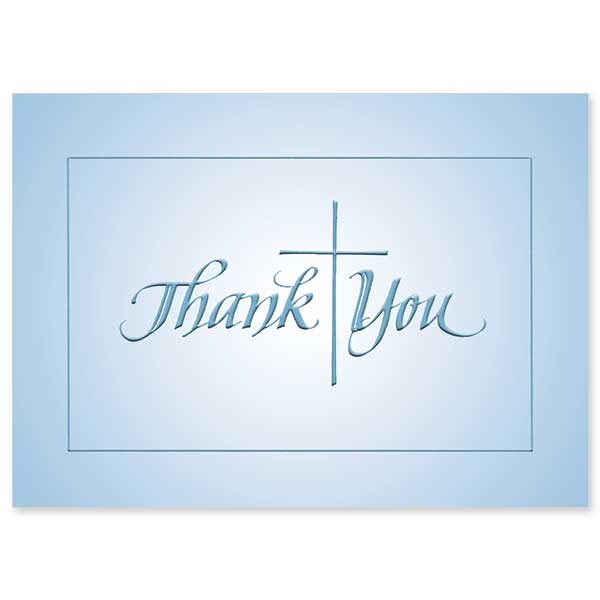 Thank You with cross in light blue foil