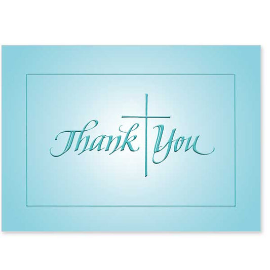 Thank You with cross in teal foil